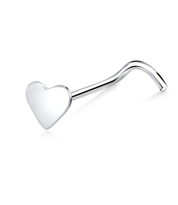 Solid Heart Silver Curved Nose Stud NSKB-601